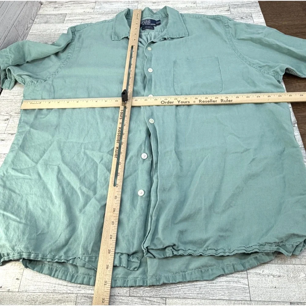 Vintage‎ Polo Ralph Lauren Caldwell Shirt Men's Linen Silk Loop Collar Blue XXL
